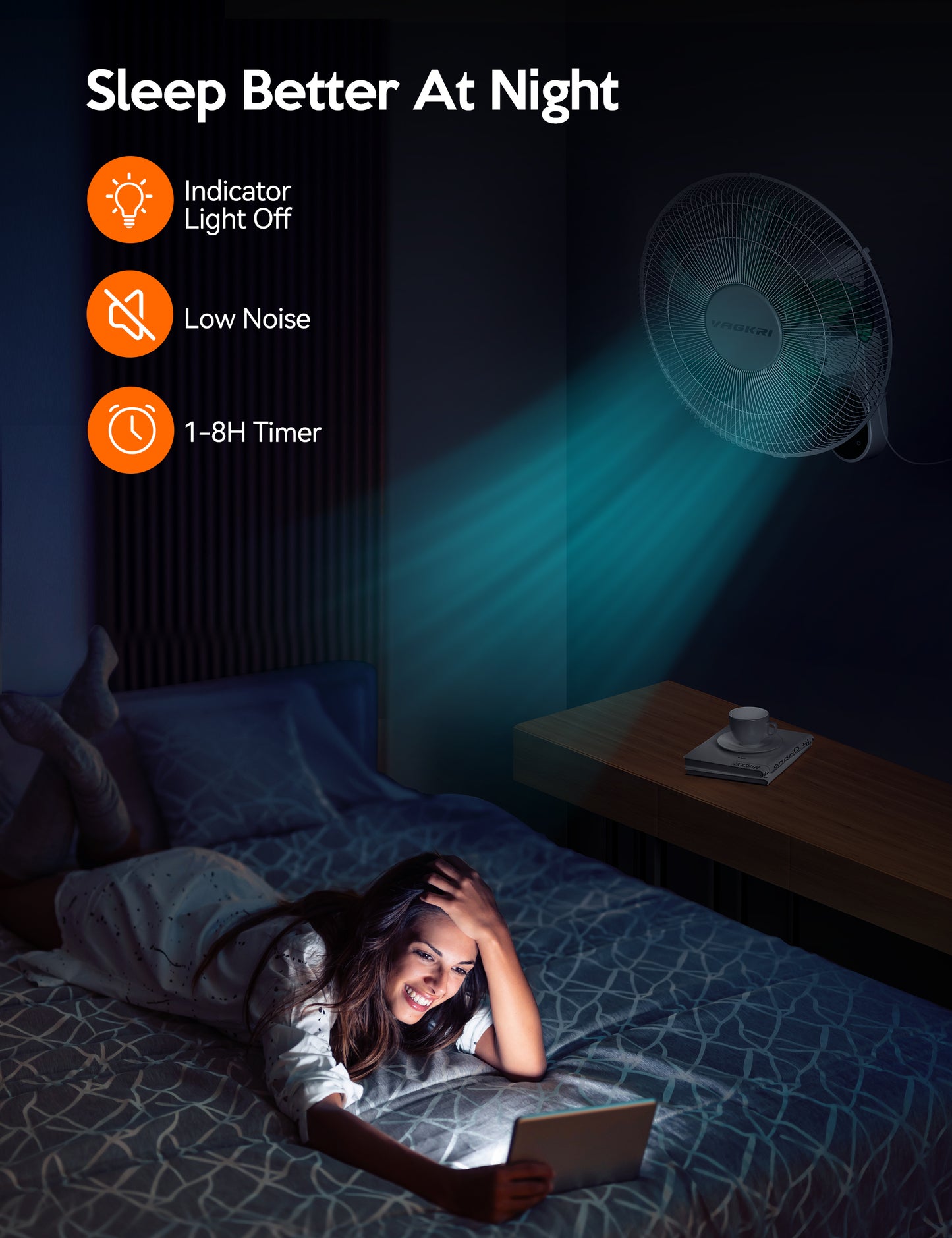 VAGKRI 16 Inch Wall Mount Fan with 5 Green Blades