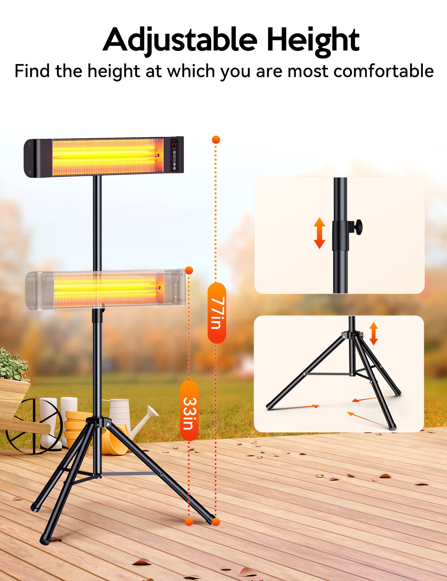 VAGKRI Outdoor Heaters, 1s Heating Electric Infrared Patio Heaters with Remote, 12H Timer, 3 Heat Levels, IP65 Waterproof, Electric Wall Heaters with Tripod Stand for Home, Office, Patio and Garage