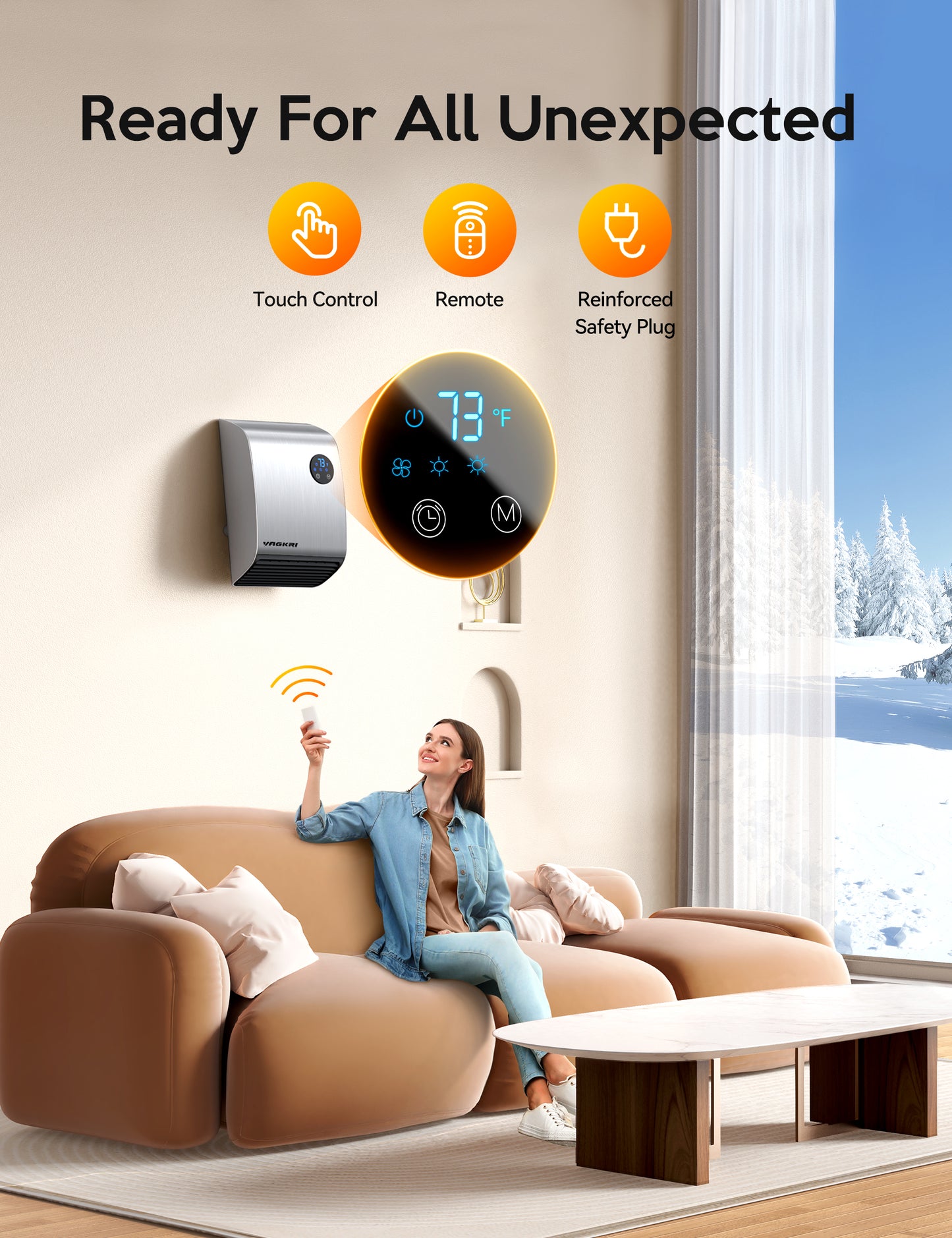 VAGKRI Electric Wall Heaters, 2S 1500W Fast Heating Space Heaters for Indoor Use, Energy Efficient Indoor Space Heater Panel Wall Heaters with 3 Fan Speeds, Thermostat, Remote, 12H Timer, UL 1278 Test
