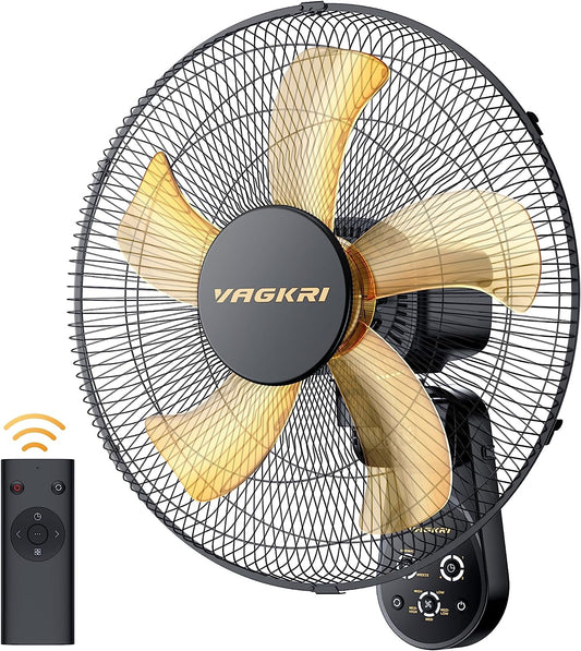VAGKRI 16 Inch Wall Mount Fan with 5 Yellow Blades