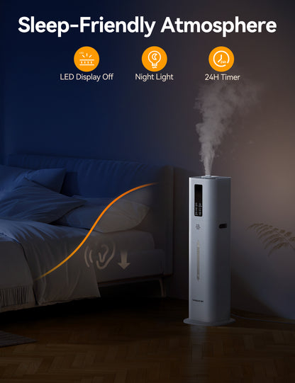 VAGKRI 12L Humidifiers for Large Room, Last 120 Hours, Cover up to 1000ft², Top Fill Ultrasonic Cool Mist Humidifier, 3 Mist Level, 24H Timer, Essential Oil Diffuser Humidifiers For Bedroom, Home